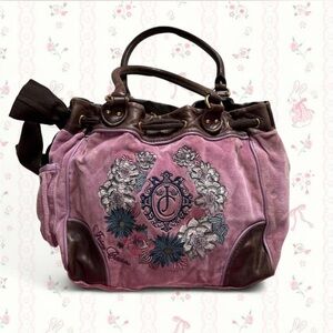 RARE Y2K purple juicy couture daydreamer purse with flower embroidery